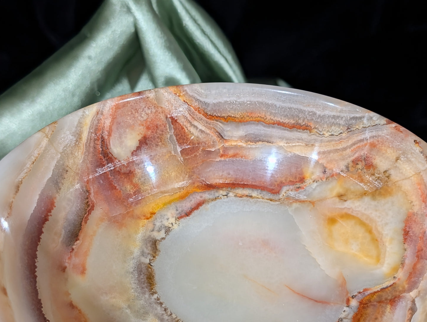5" Carved Natural Peach Banded Calcite Bowl