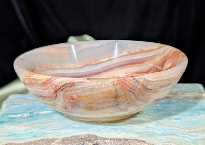 5" Carved Natural Peach Banded Calcite Bowl