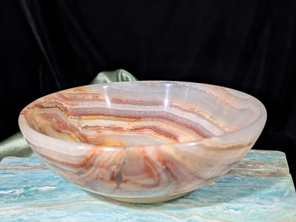 5" Carved Natural Peach Banded Calcite Bowl