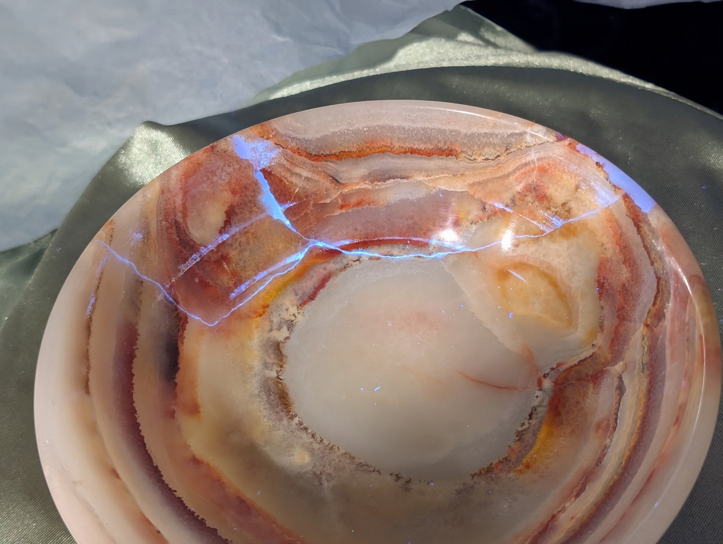 5" Carved Natural Peach Banded Calcite Bowl