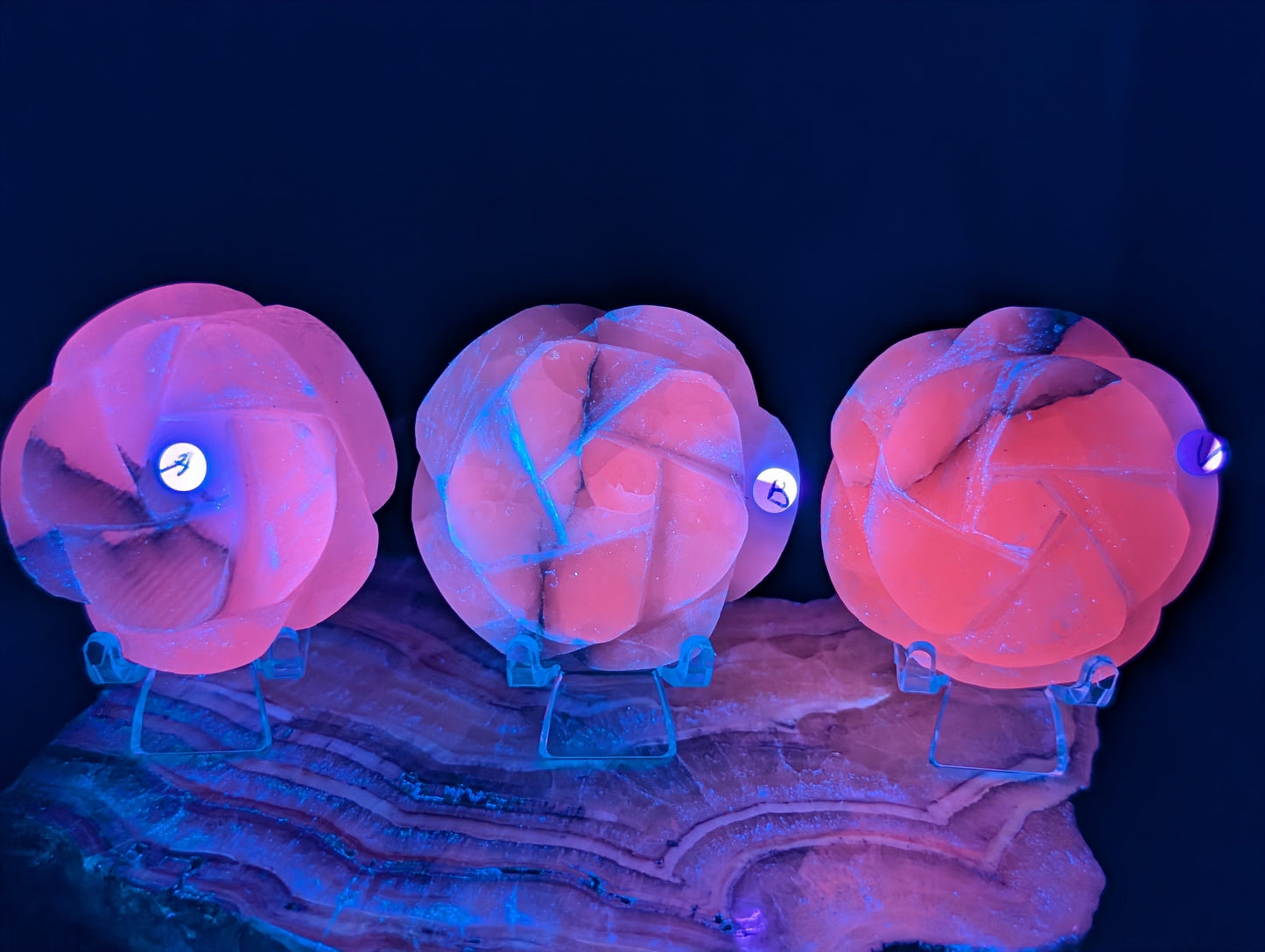 UV Reactive Smoky Pink Mangano Calcite Roses