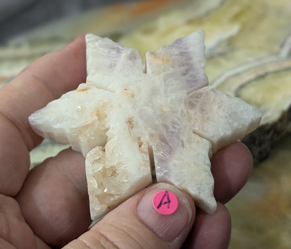 Hand Carved Lavender Amethyst Crystal Snowflakes