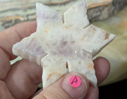 Hand Carved Lavender Amethyst Crystal Snowflakes