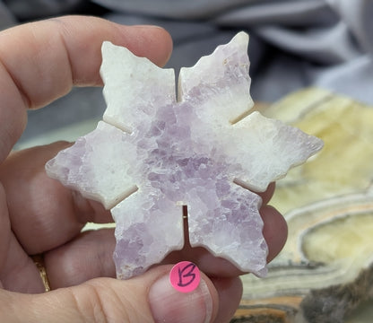 Hand Carved Lavender Amethyst Crystal Snowflakes
