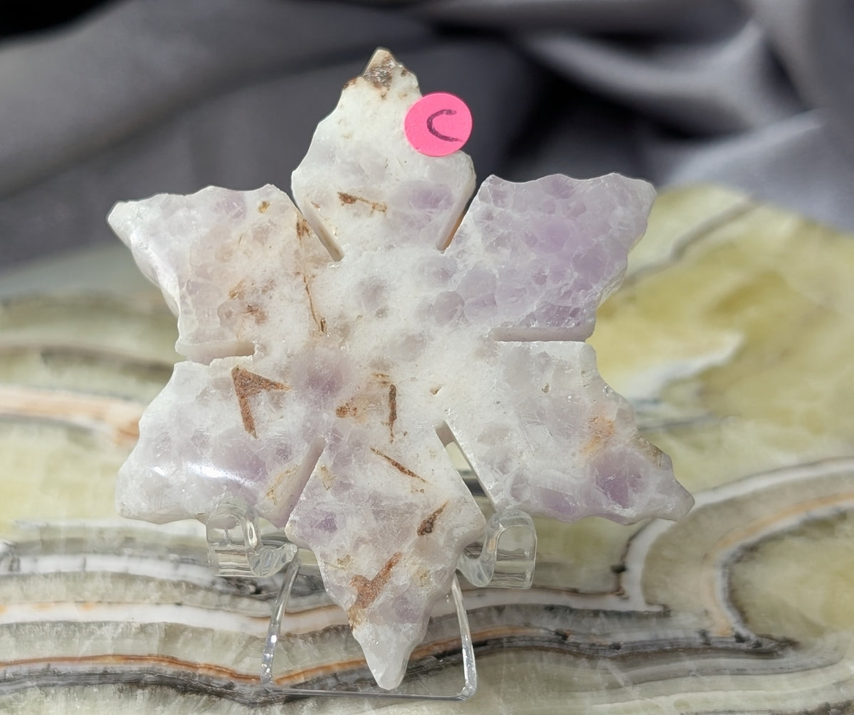 Hand Carved Lavender Amethyst Crystal Snowflakes