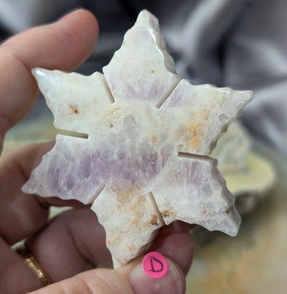 Hand Carved Lavender Amethyst Crystal Snowflakes