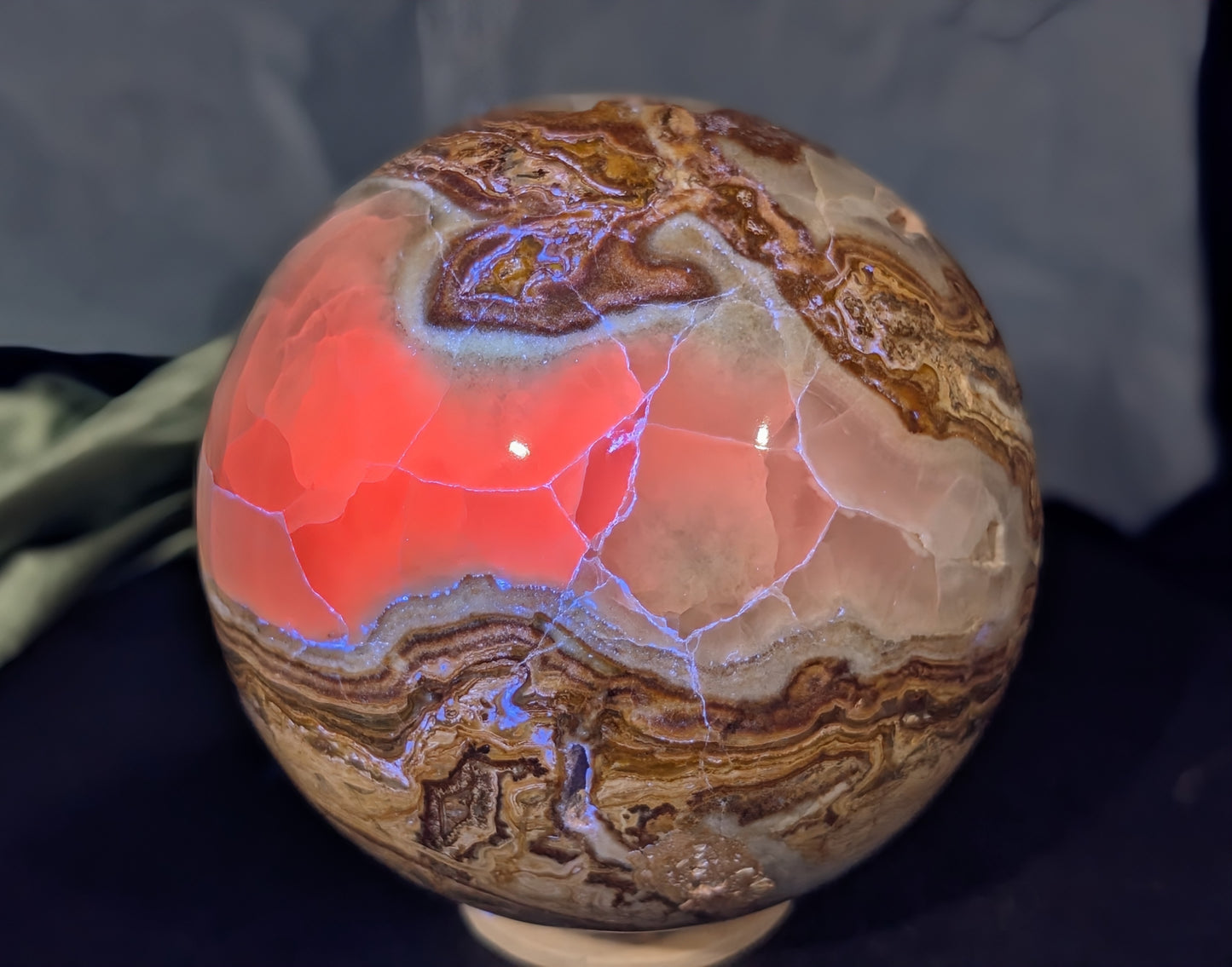 UV Reactive Pakistani Blumblebee Jasper with Pink Mangano Calcite Sphere