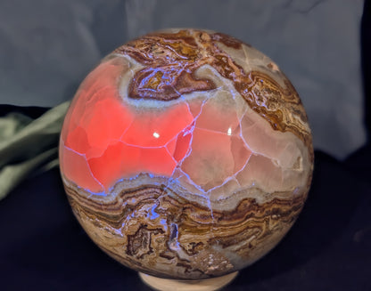 UV Reactive Pakistani Blumblebee Jasper with Pink Mangano Calcite Sphere