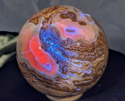 UV Reactive Pakistani Blumblebee Jasper with Pink Mangano Calcite Sphere