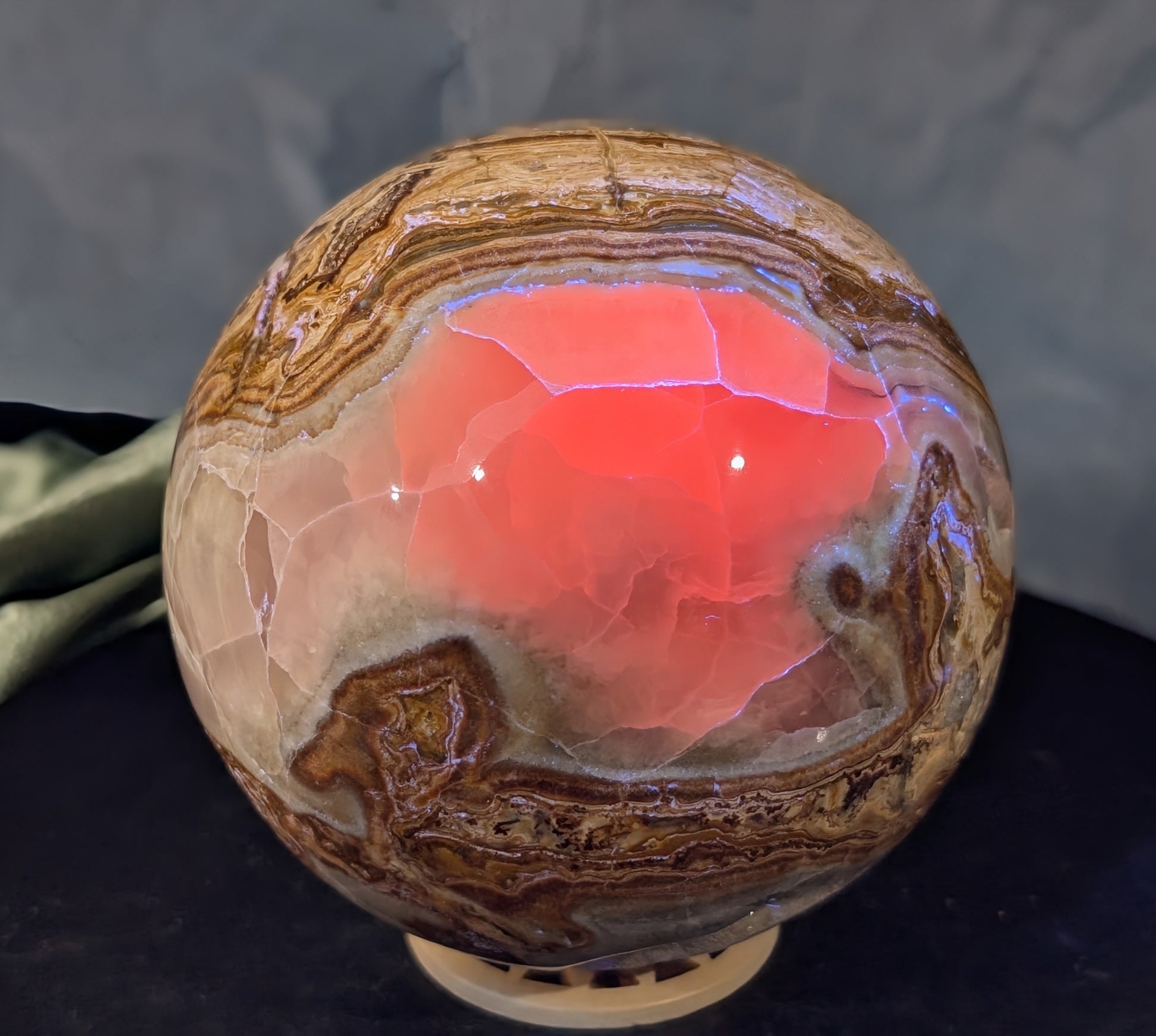 UV Reactive Pakistani Blumblebee Jasper with Pink Mangano Calcite Sphere