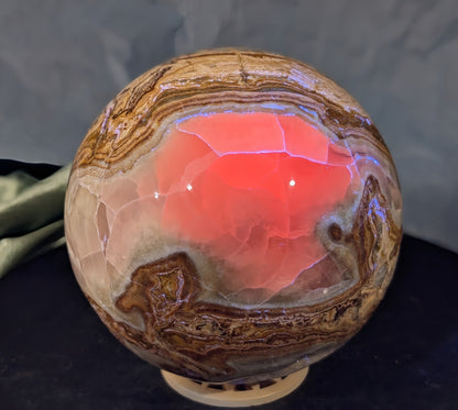 UV Reactive Pakistani Blumblebee Jasper with Pink Mangano Calcite Sphere
