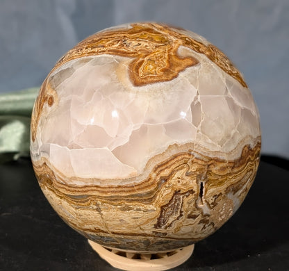 Pakistani Blumblebee Jasper with Pink Mangano Calcite Sphere