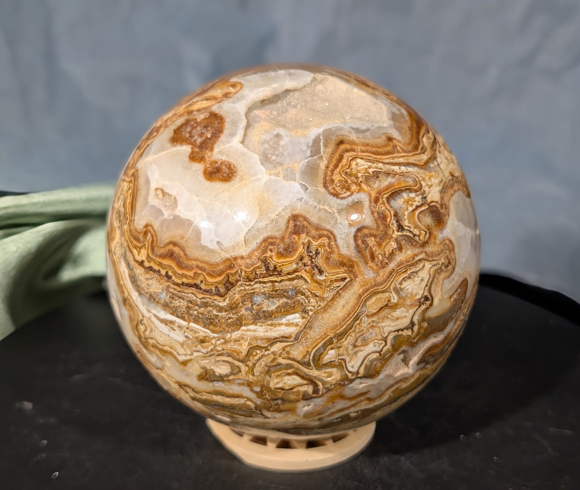 Pakistani Blumblebee Jasper with Pink Mangano Calcite Sphere