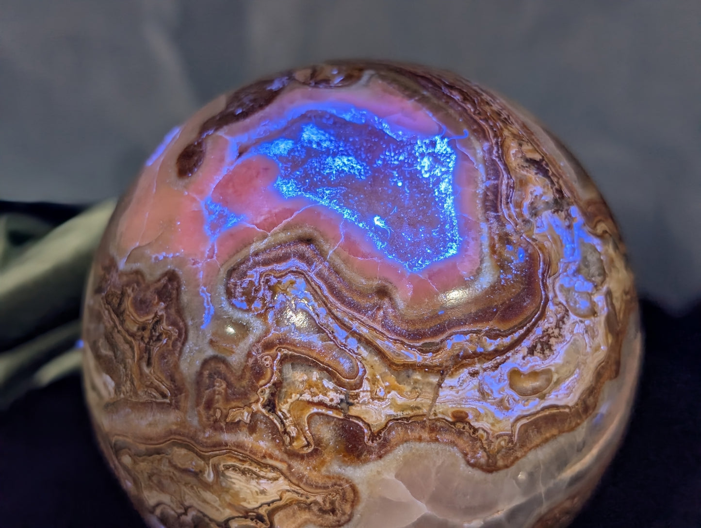 UV Reactive Pakistani Blumblebee Jasper with Pink Mangano Calcite Sphere