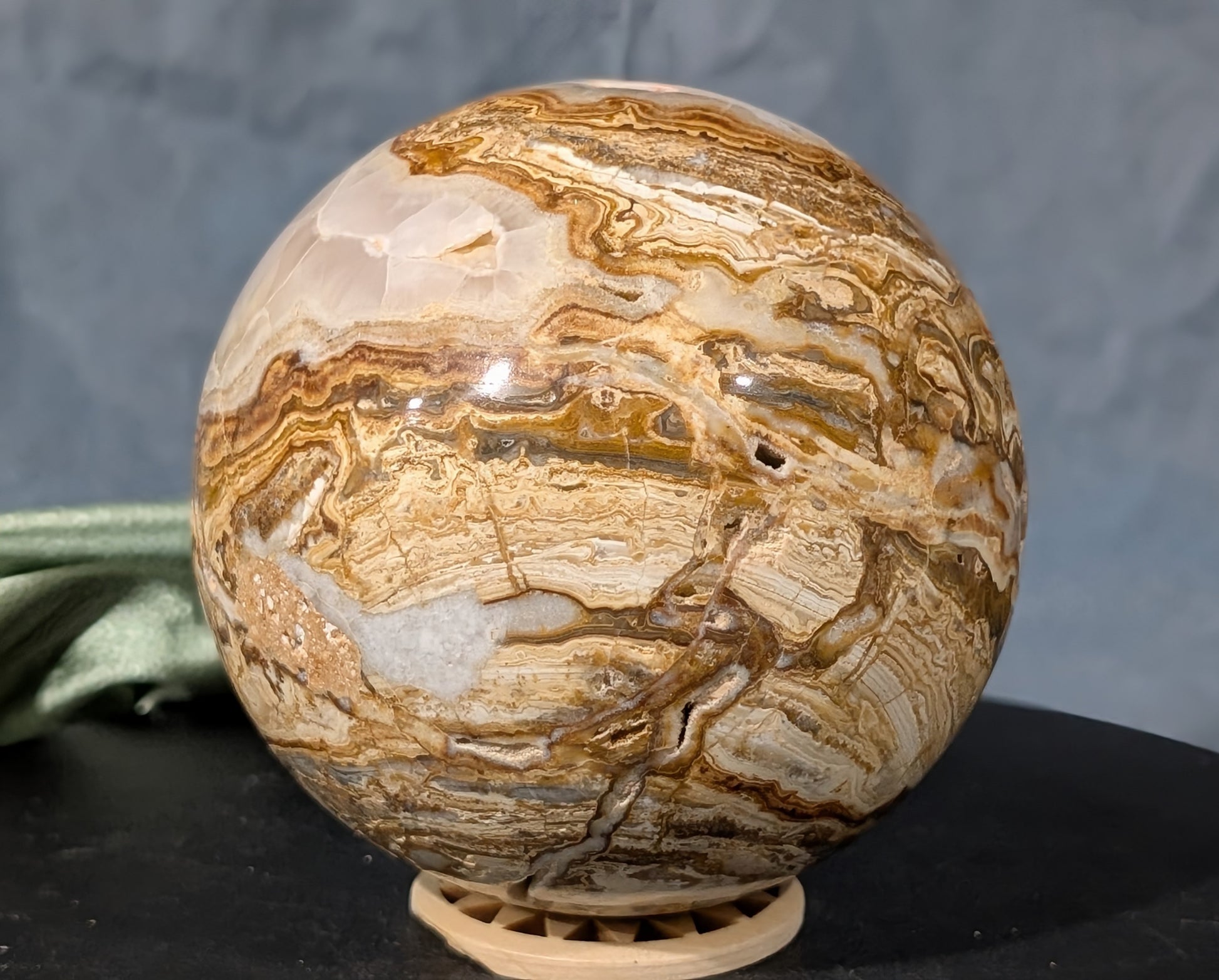 Pakistani Blumblebee Jasper with Pink Mangano Calcite Sphere