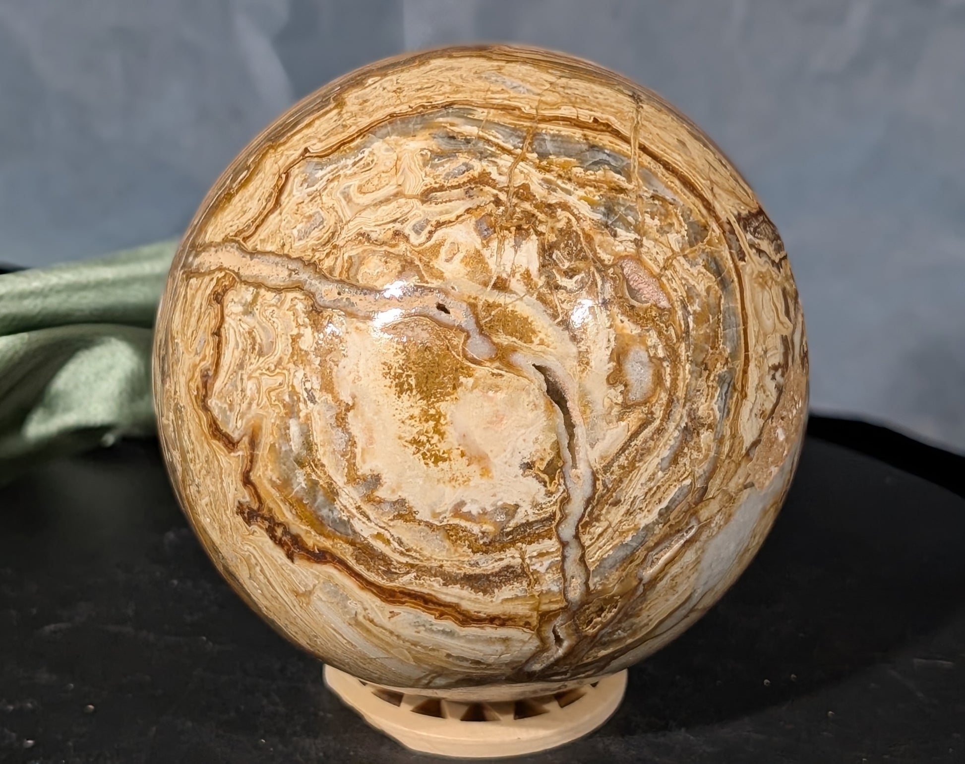 Pakistani Blumblebee Jasper with Pink Mangano Calcite Sphere