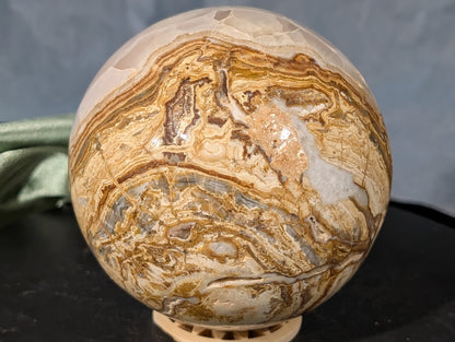 Pakistani Blumblebee Jasper with Pink Mangano Calcite Sphere