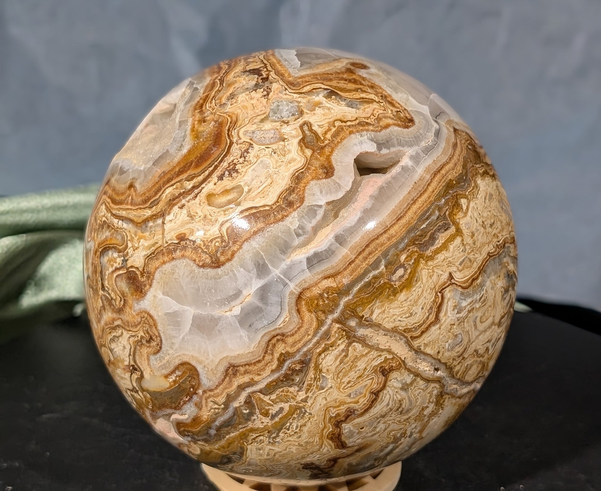 Pakistani Blumblebee Jasper with Pink Mangano Calcite Sphere