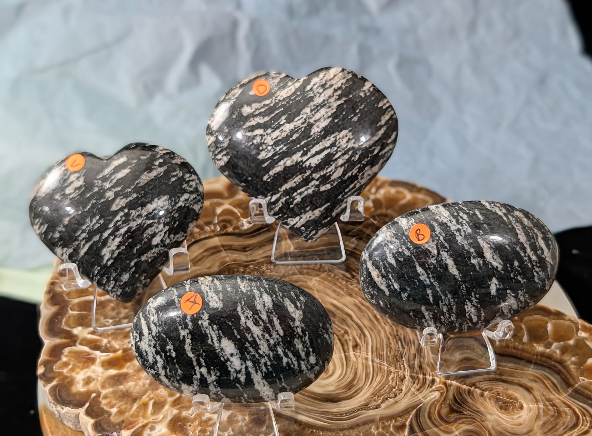 Pakistani Zebra Jasper Hearts and Palm Stones