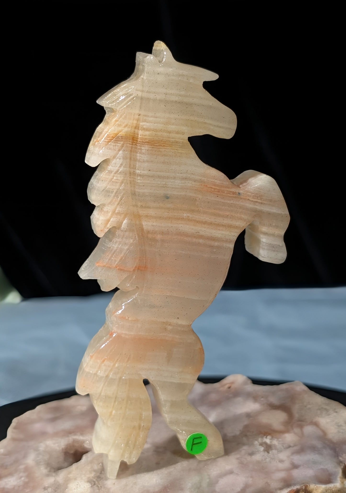 Peach Banded Onyx Rearing Horse Figurine