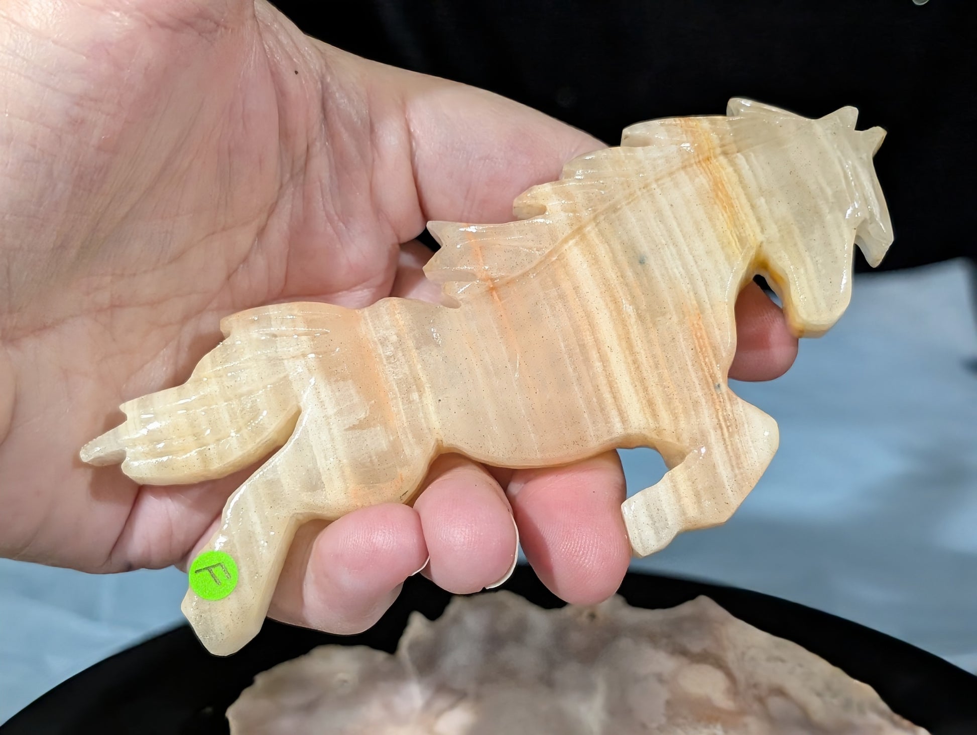 Peach Banded Onyx Rearing Horse Figurine
