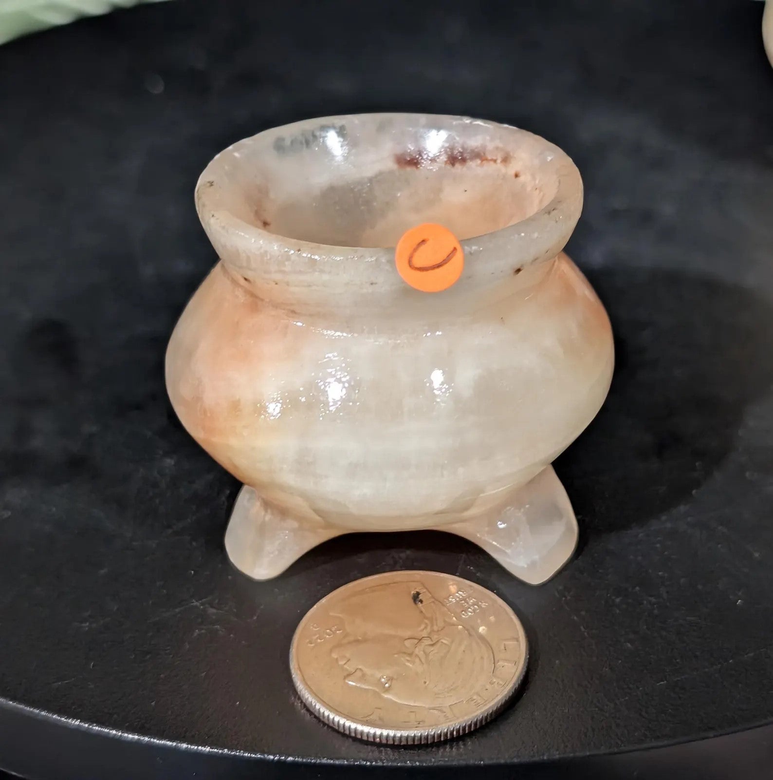 Peach Calcite Cauldron Sphere Holder