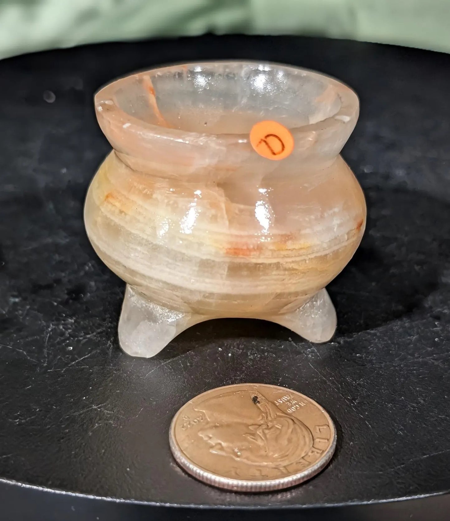 Peach Calcite Cauldron Sphere Holder