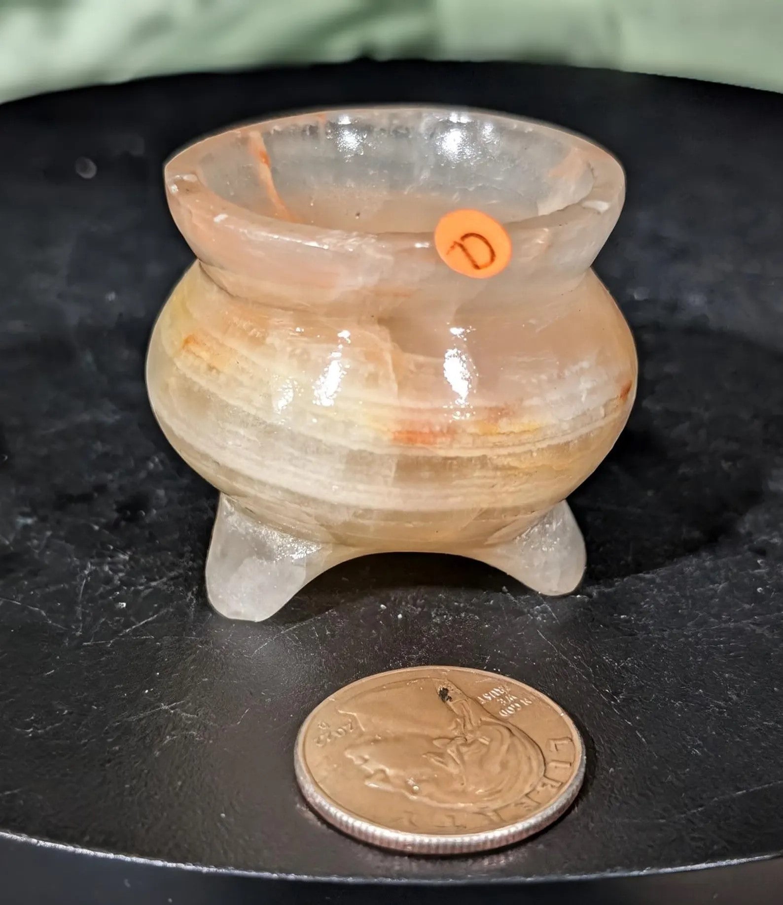 Peach Calcite Cauldron Sphere Holder