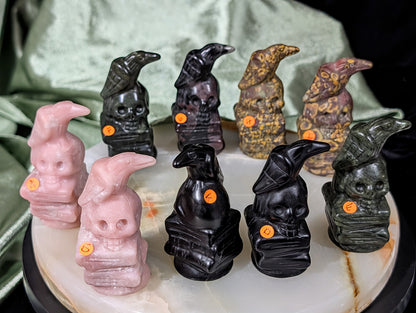 Perched Raven on Skull and Books Figurines