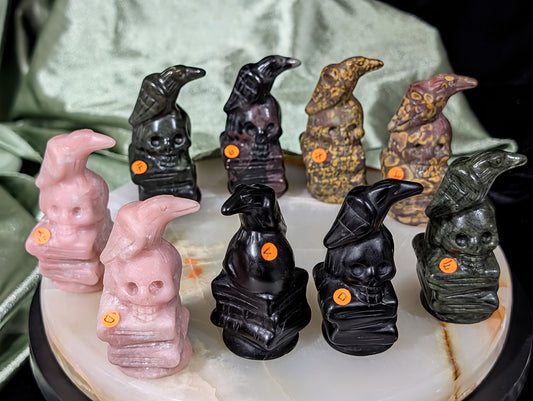 Perched Raven on Skull and Books Figurines
