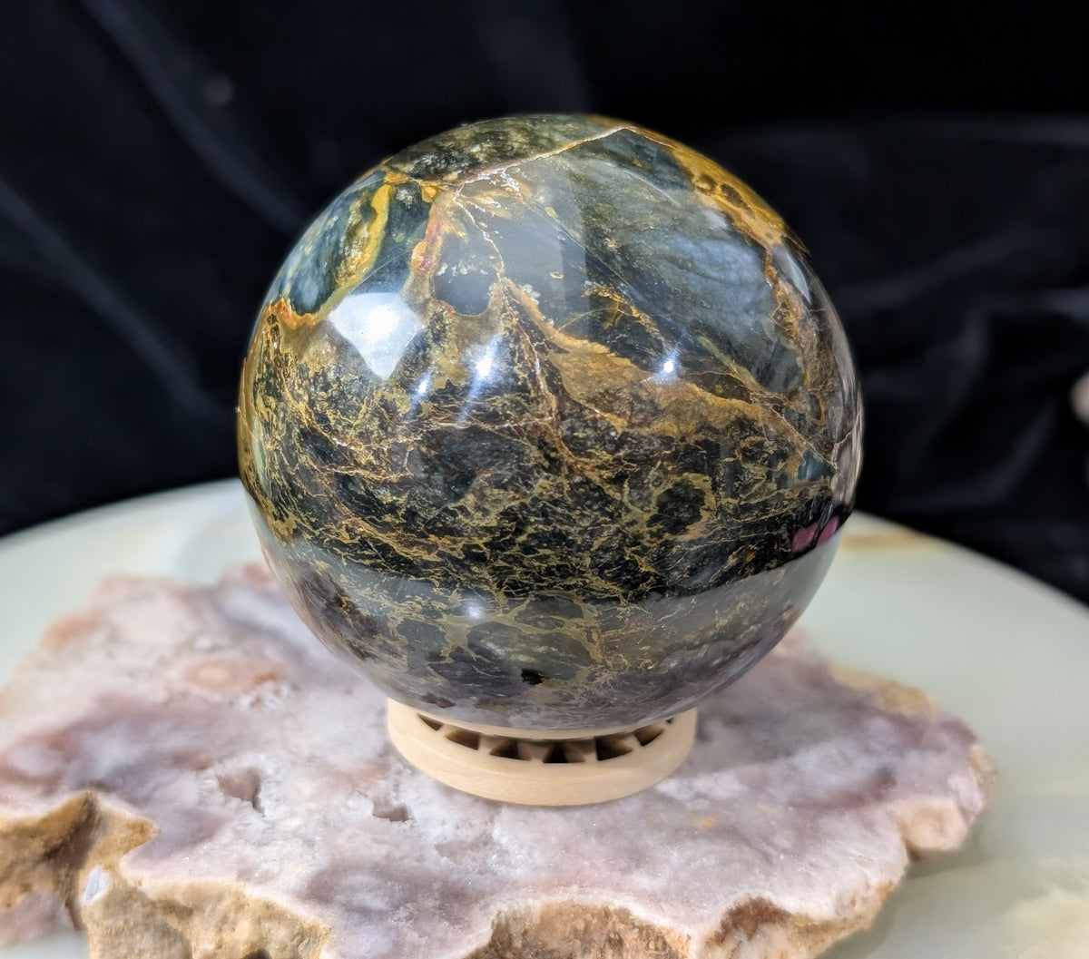Petrified Wood with Blue Opal Sphere