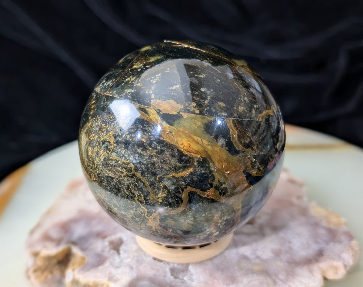 Petrified Wood with Blue Opal Sphere