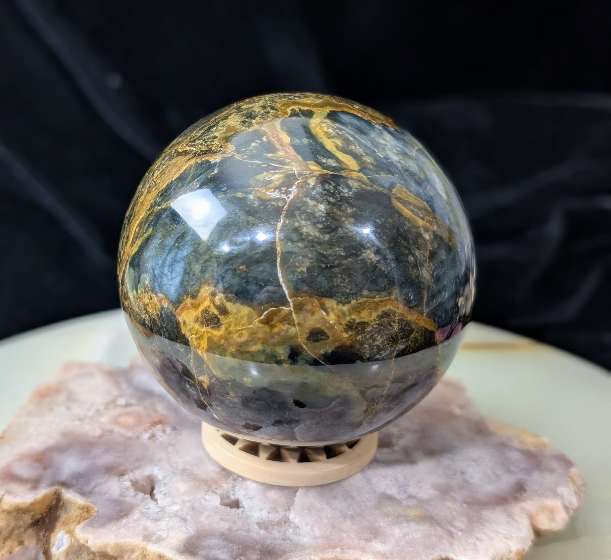 Petrified Wood with Blue Opal Sphere