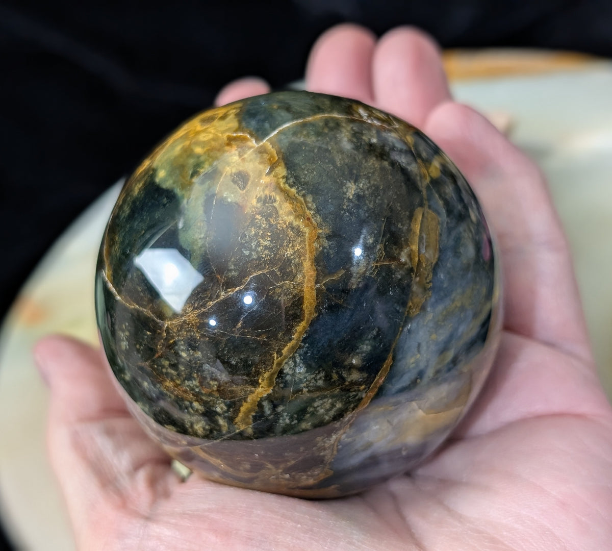 Petrified Wood with Blue Opal Sphere
