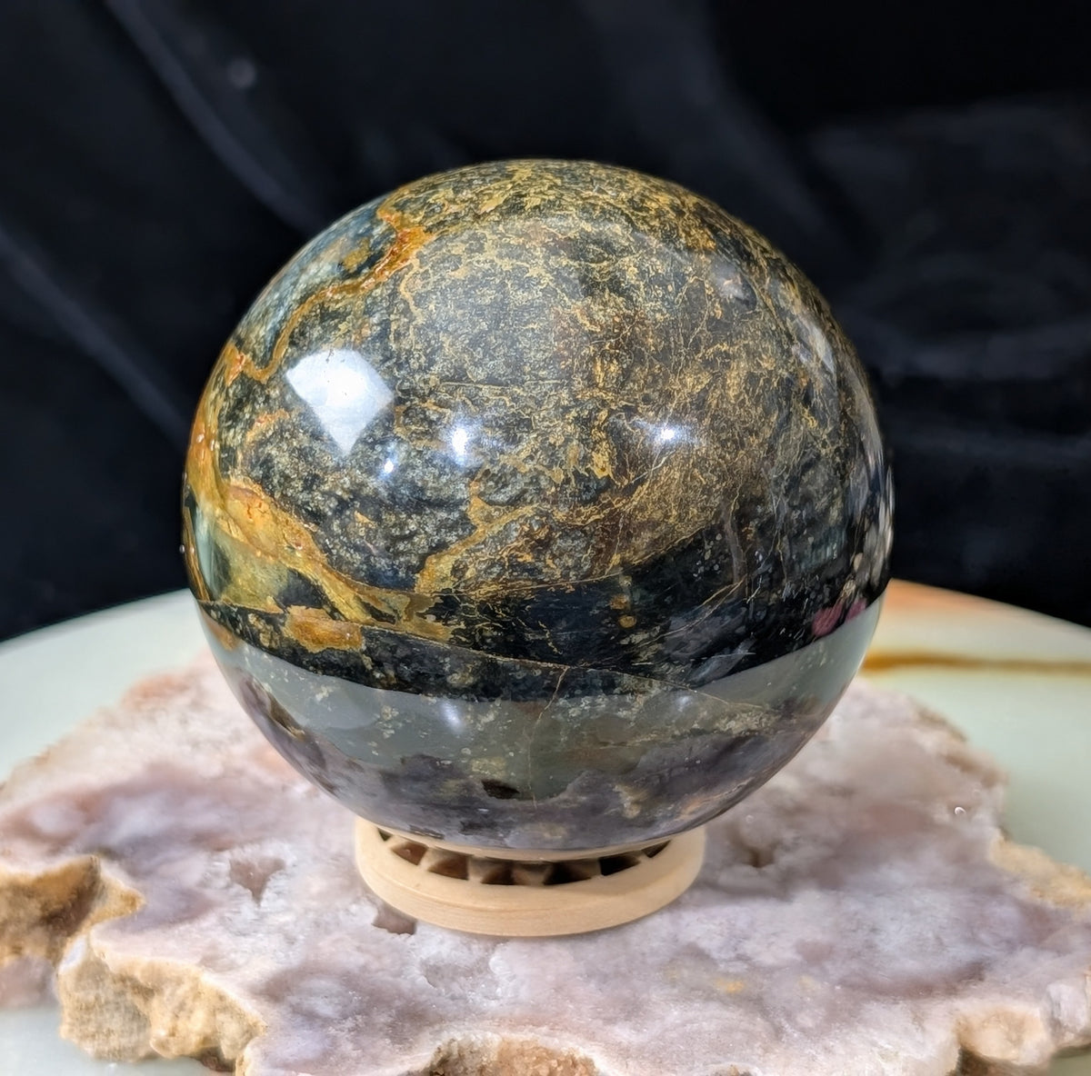 Petrified Wood with Blue Opal Sphere