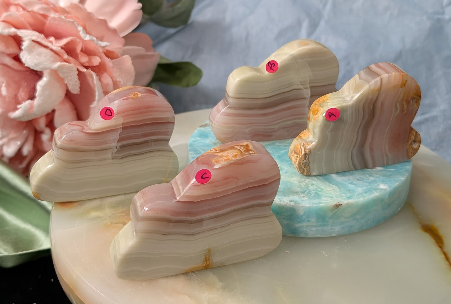 Pink Banded Onyx Cloud Carvings