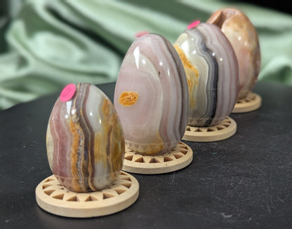 Pink Banded Onyx Egg Carvings