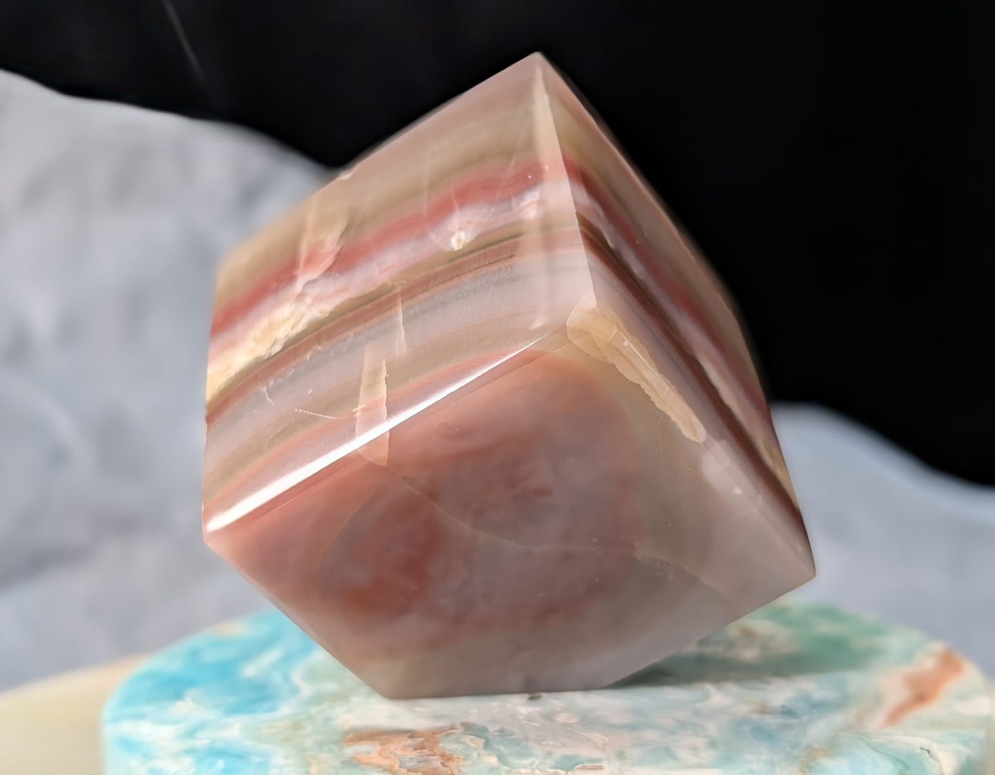 Pink Banded Onyx Floating Cube