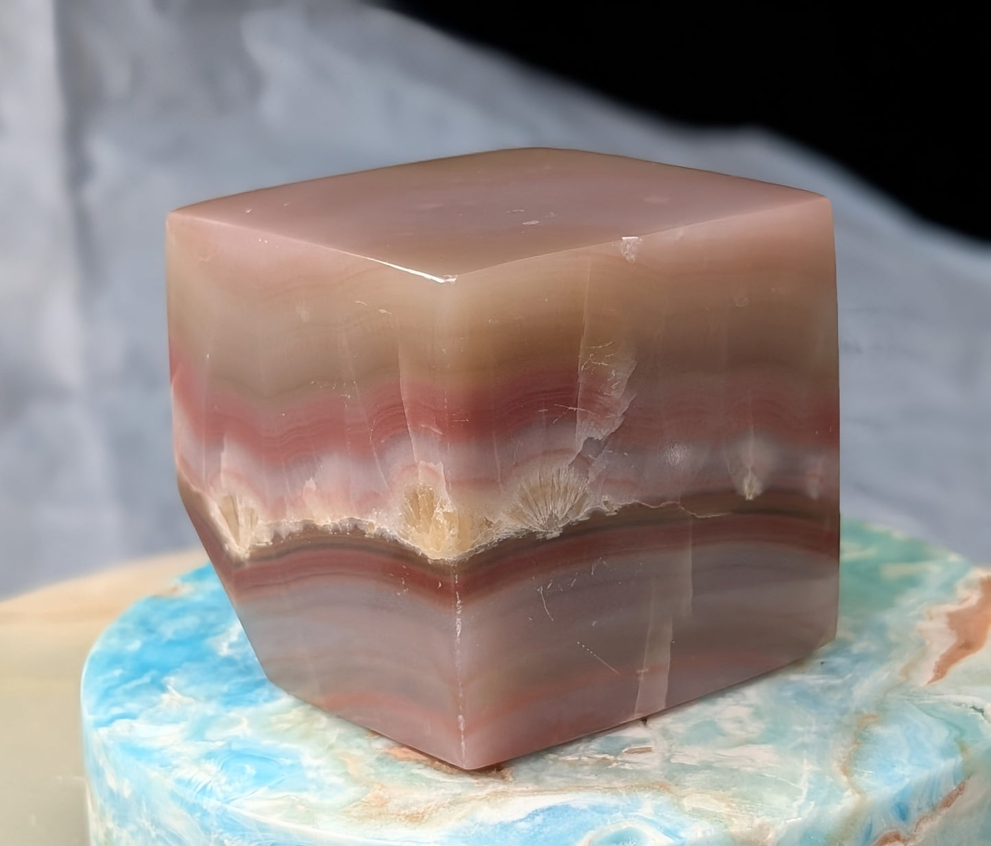 Pink Banded Onyx Floating Cube