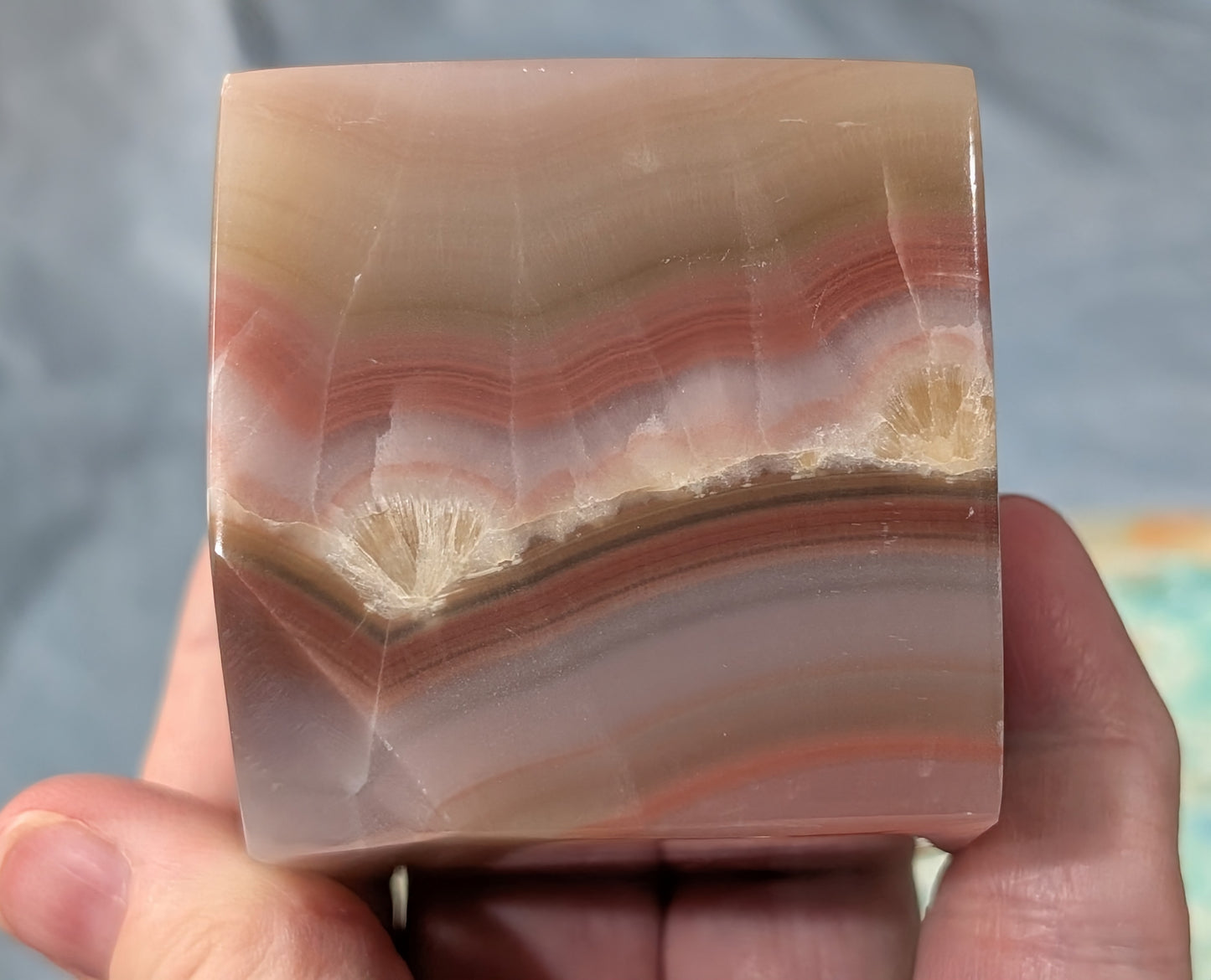 Pink Banded Onyx Floating Cube