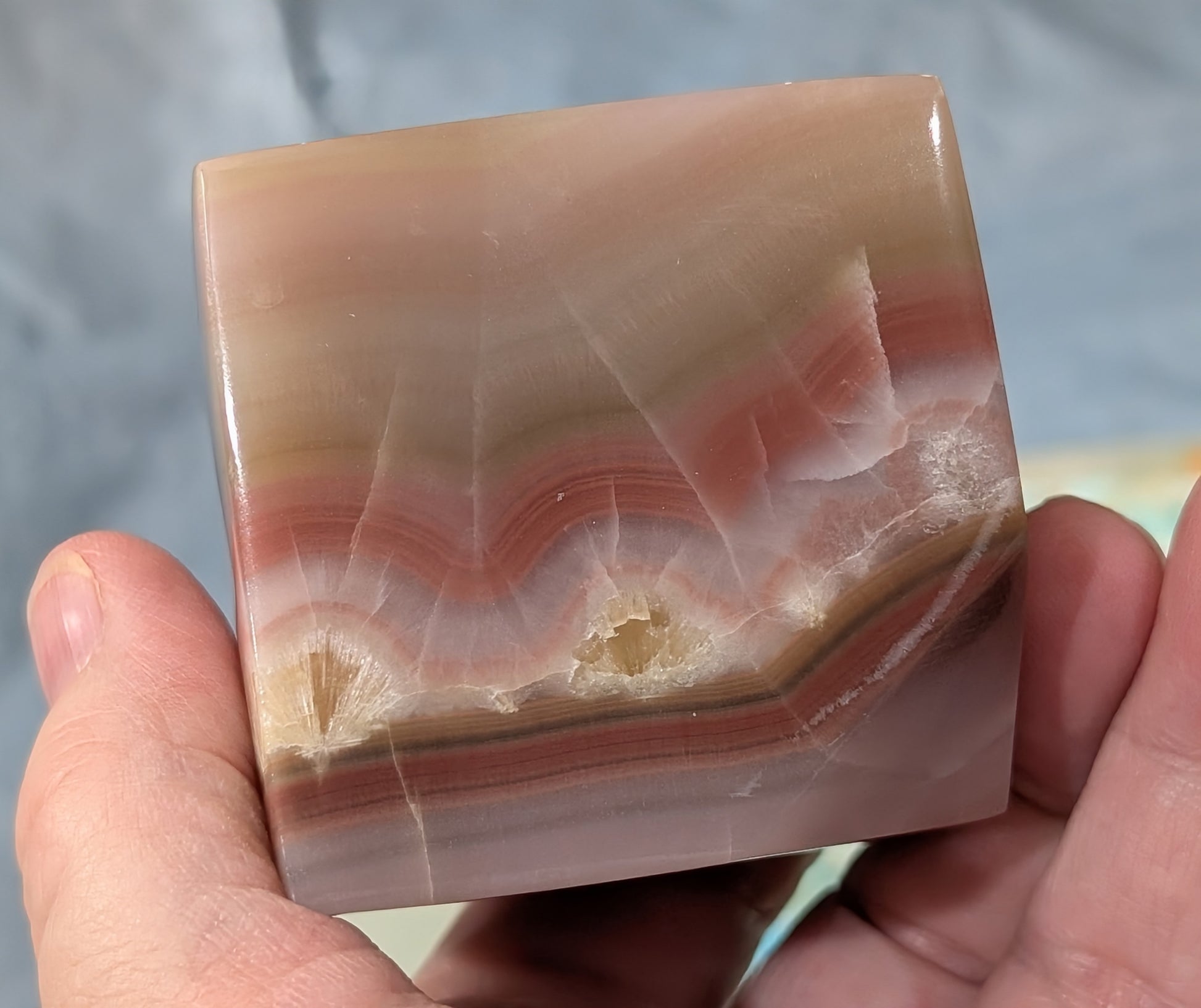 Pink Banded Onyx Floating Cube