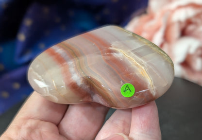 Pink Banded Onyx Freestanding Heart