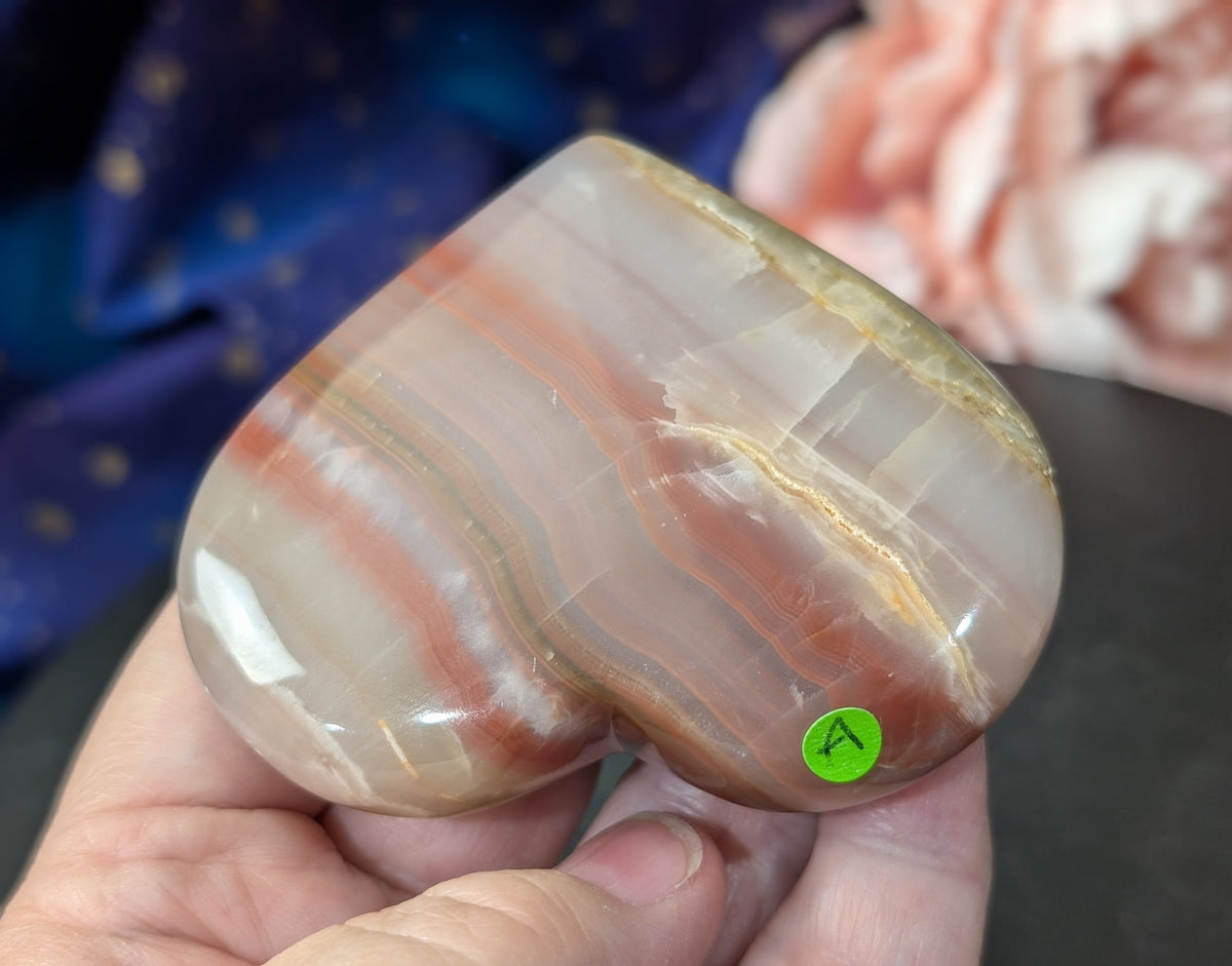 Pink Banded Onyx Freestanding Heart