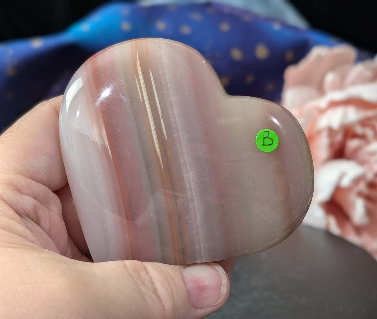 Pink Banded Onyx Freestanding Heart