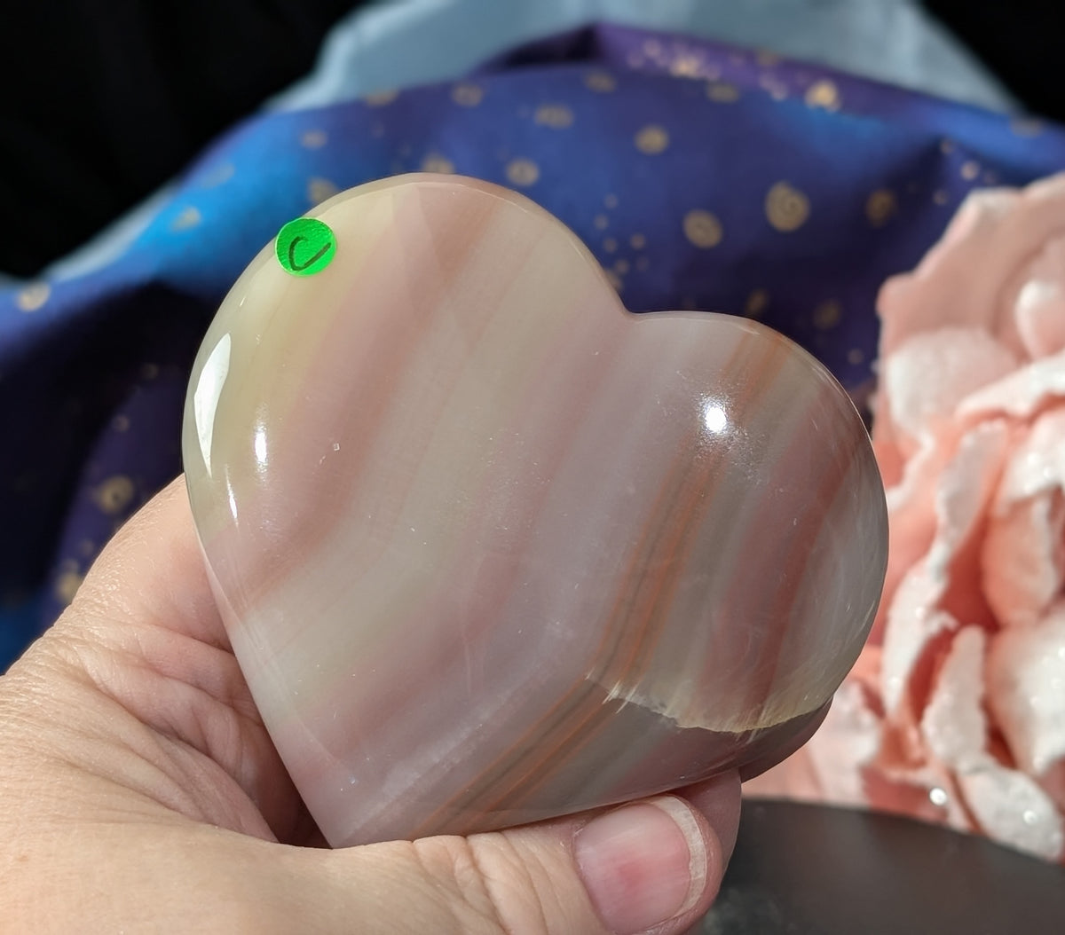 Pink Banded Onyx Freestanding Heart
