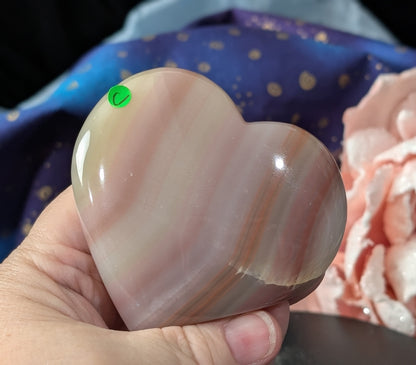 Pink Banded Onyx Freestanding Heart