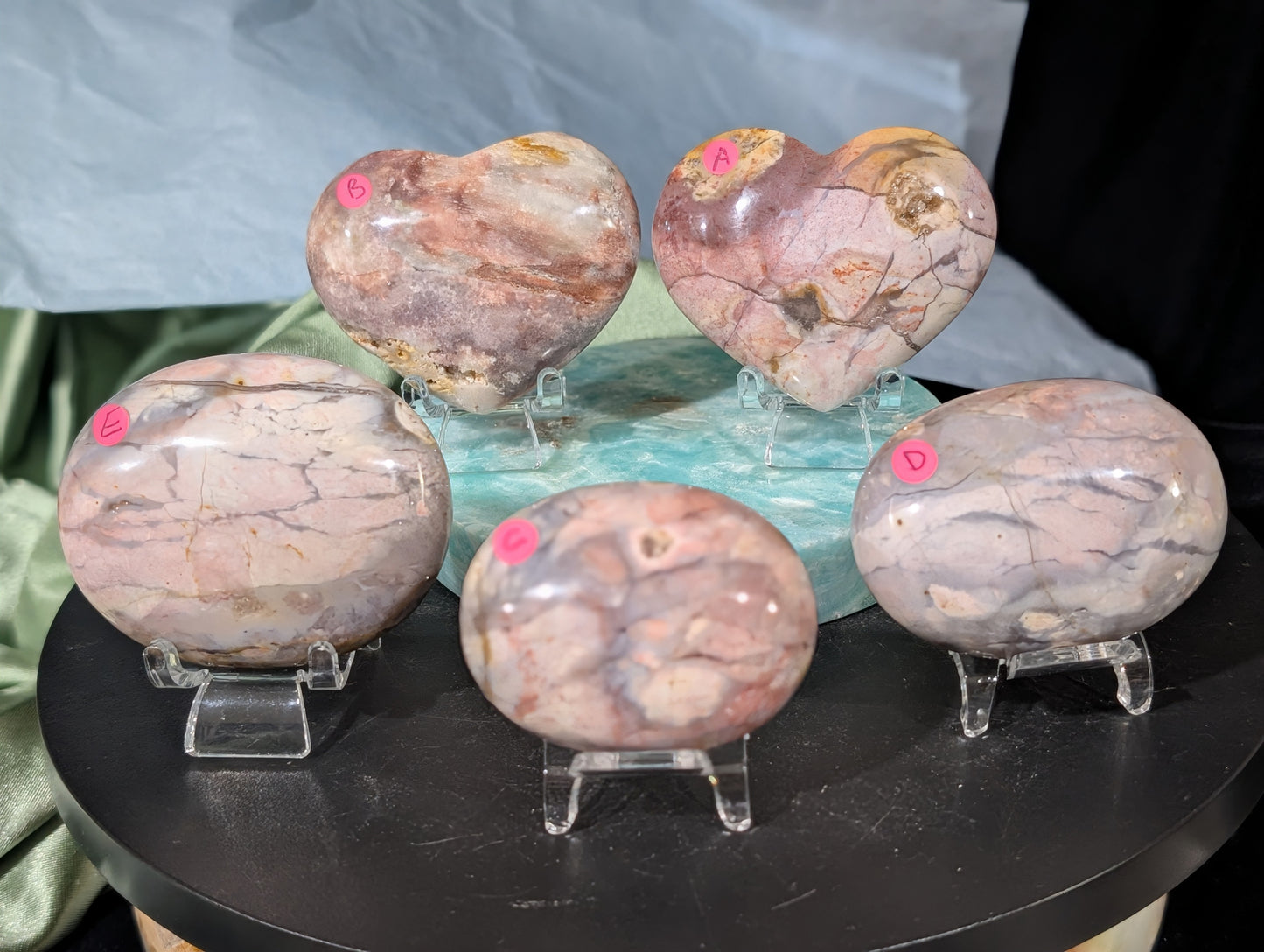 Pink Chalcedony Hearts and Palms