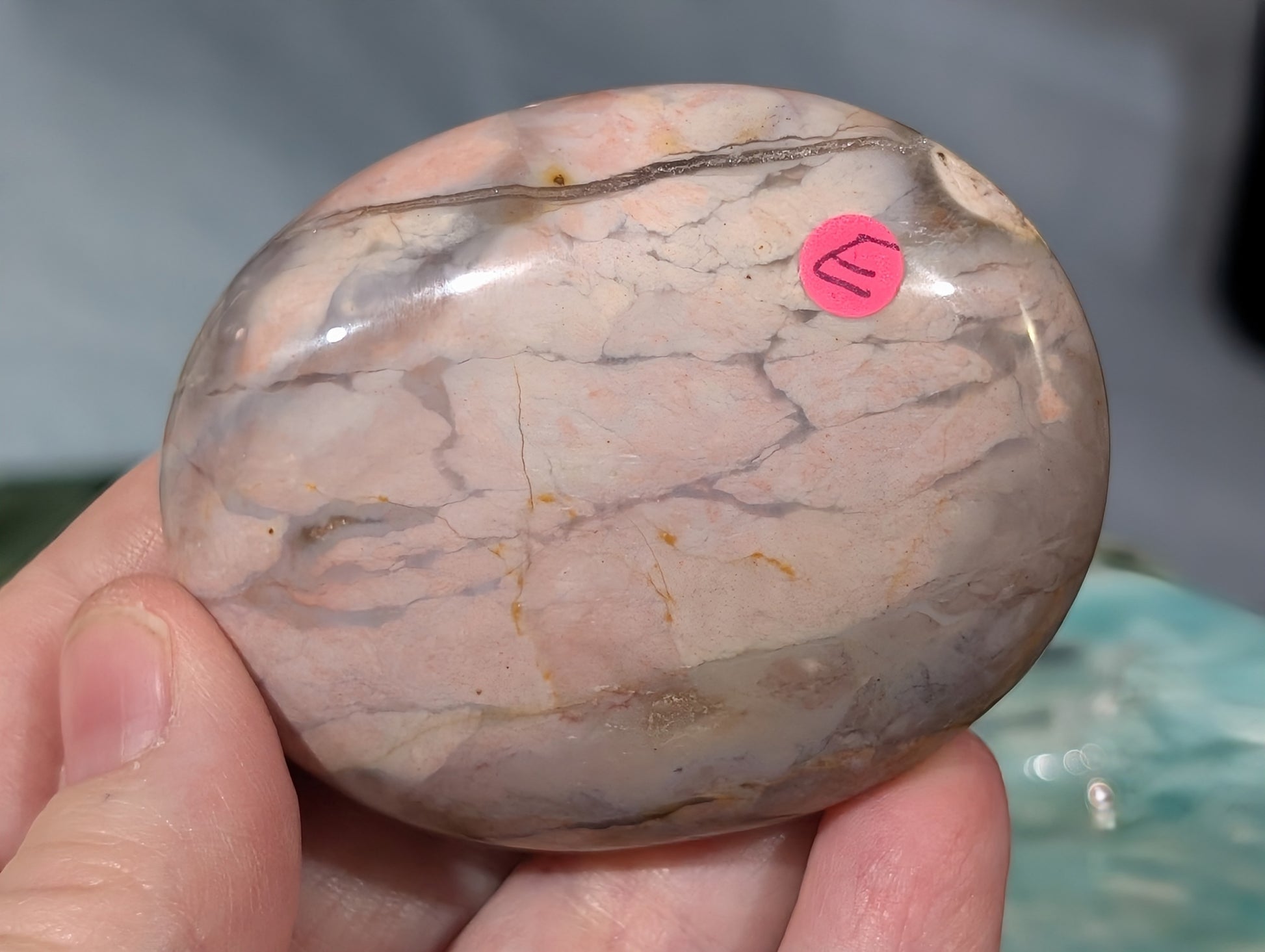 Pink Chalcedony Palm Stone