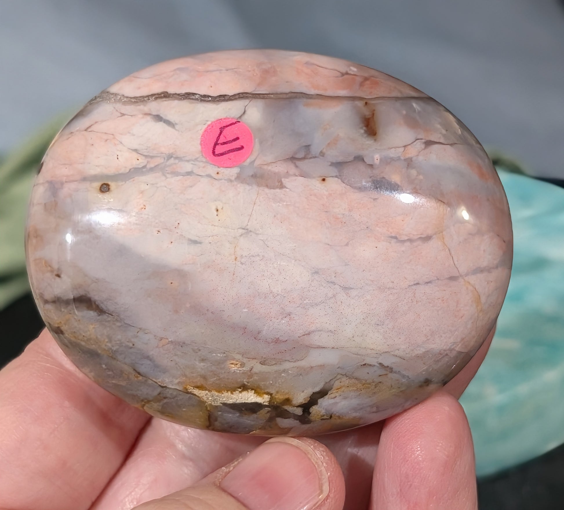 Pink Chalcedony Palm Stone
