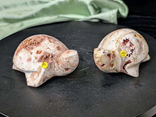 Pink Crazy Lace Agate Turtle Figurines